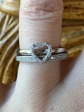 Natural White Diamond Heart Ring Set Size 6.75